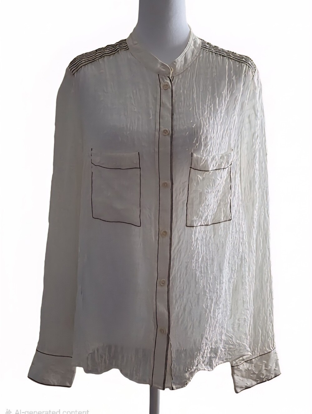 BCBG MAX Azria Cream Button-Up Shirt with Contrast Stitching